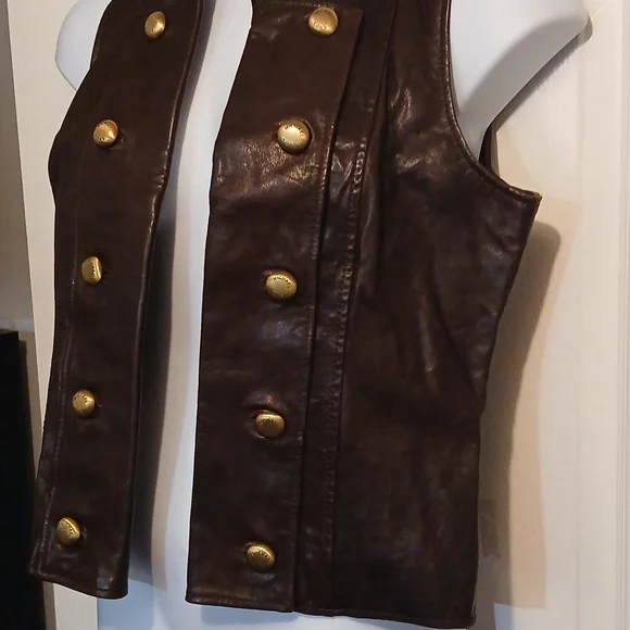 Michael Kors Dark Brown Leather Vest. Sz. Large - Picture 4 of 8
